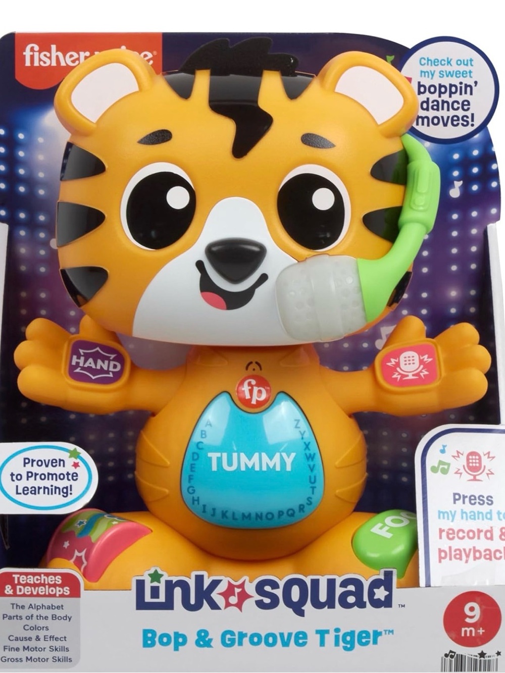 Fisher-Price Bop & Groove Tiger Toy - Orange, White, Black, Blue, Green